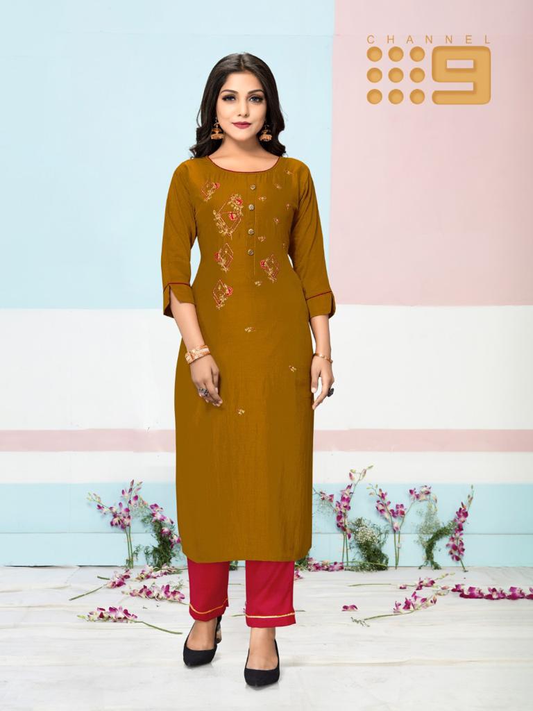 channel 9 zenith chinon silk catchy lok kurti with pant catalog