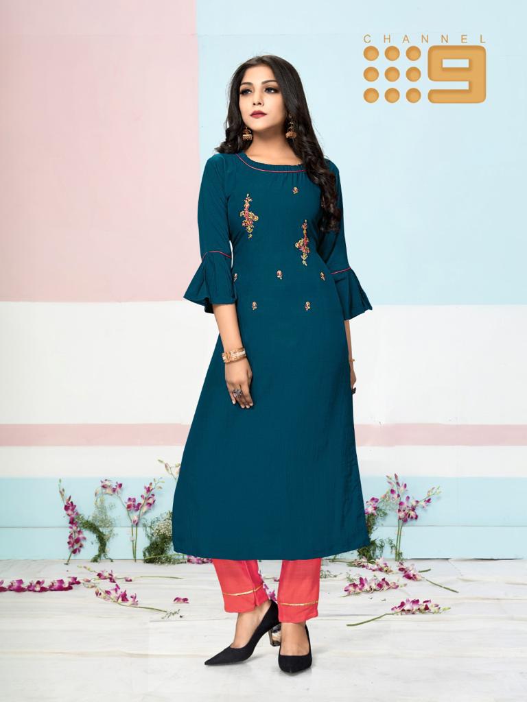 channel 9 zenith chinon silk catchy lok kurti with pant catalog