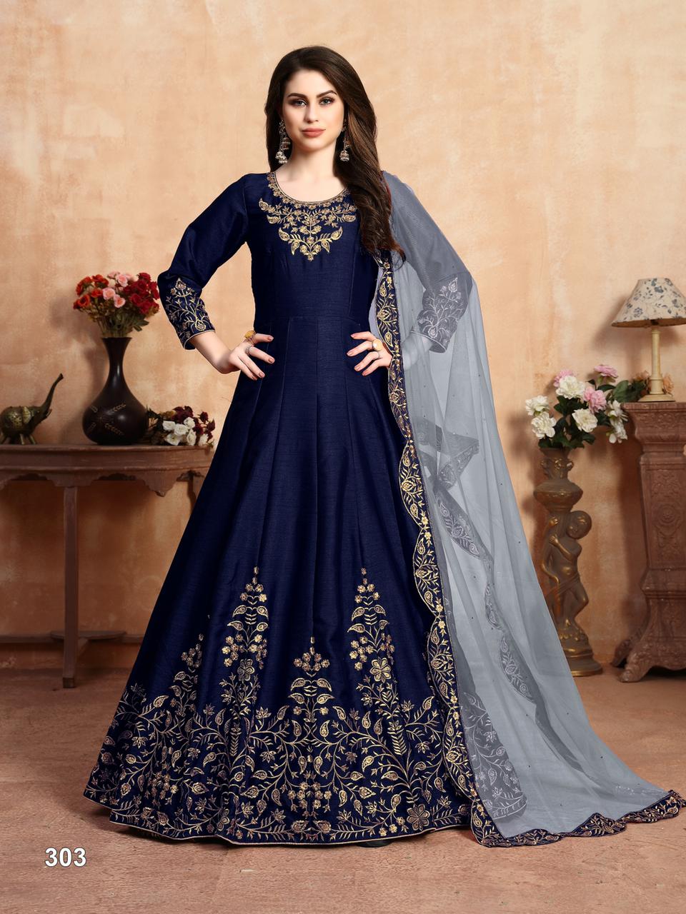 dani aanaya vol 103 d no 303 art silk catchy look gown style salwar suit single