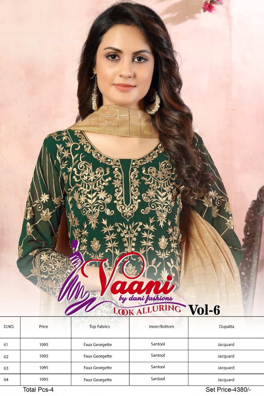 dani vaani vol 6 georgette elegant salwar suit catalog