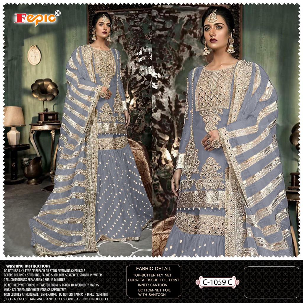 Fepic Rosemeen  C 1059 C   BUTEERFLAY NET  Look Salwar Suit Singal