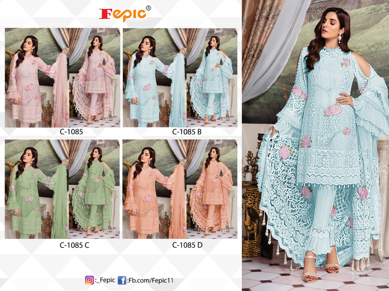 Fepic rosemeen c 1085 georgette elegant salwar suit catalog