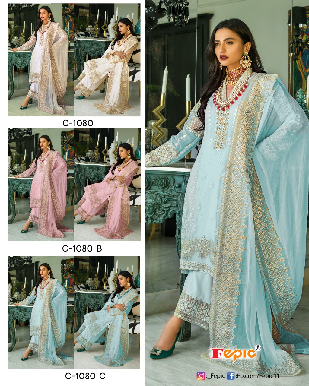 fepic rosemeen d no c 1080 colour georgette gorgeous look salwar suit singal