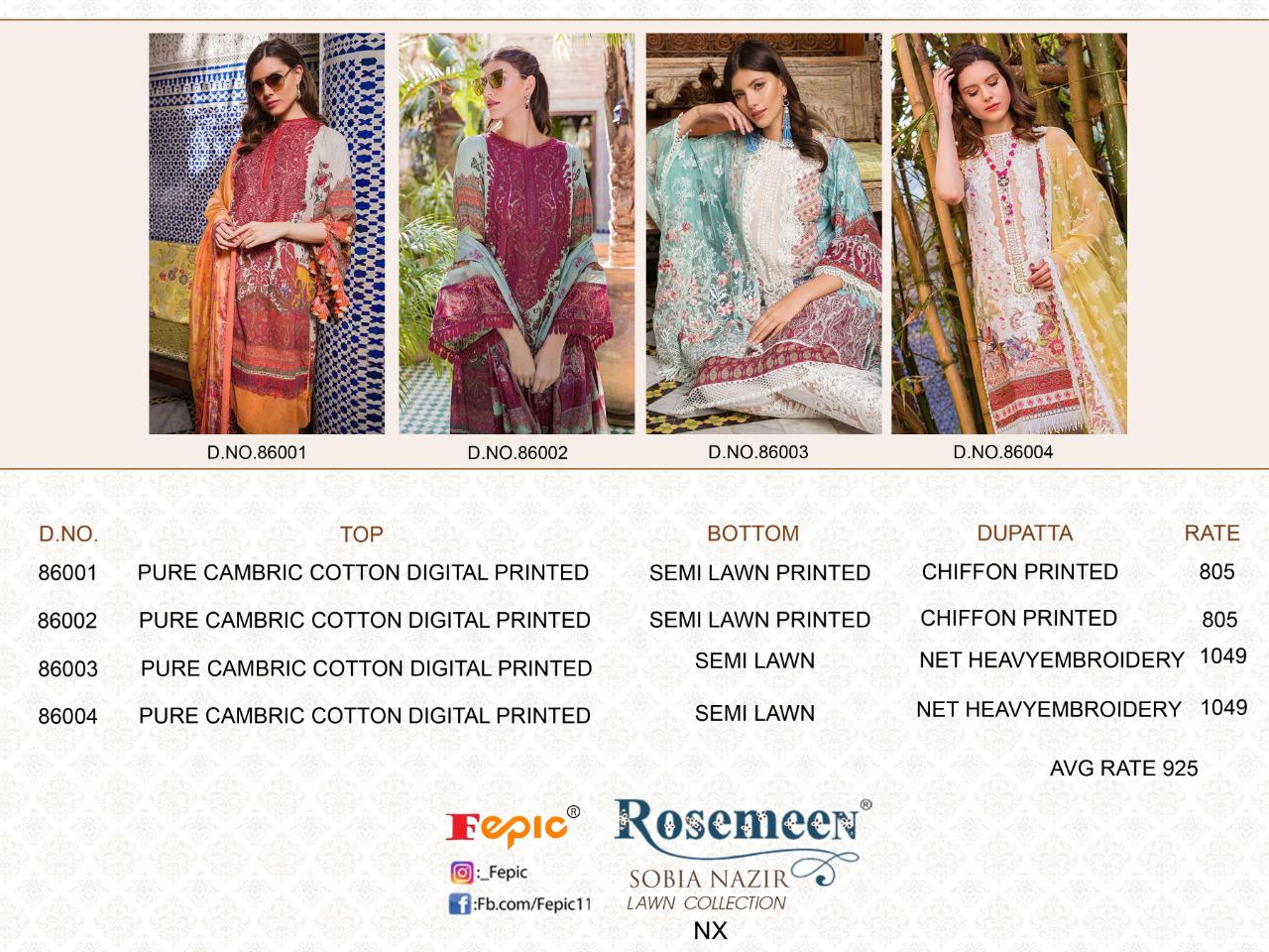 fepic rosemeen sobia nazir lawn collection nx cambric cotton exclusive print salwar suit catalog