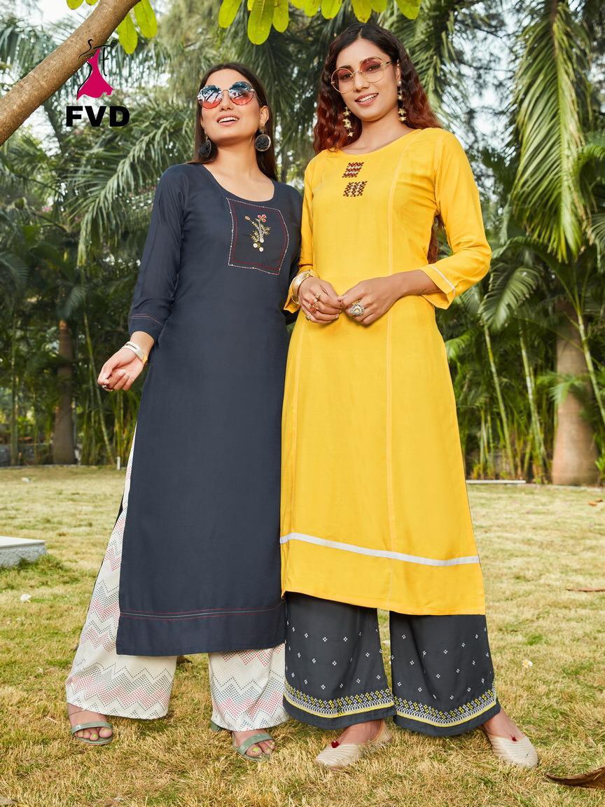 fvd begum vol 1 rayon innovative style kurti with plazzo catalog