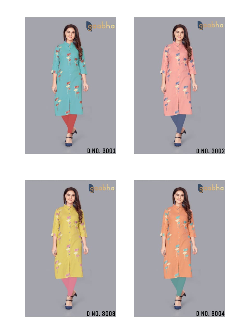 gaabha ekin 3 viscose rayon decent colours kurti colour set