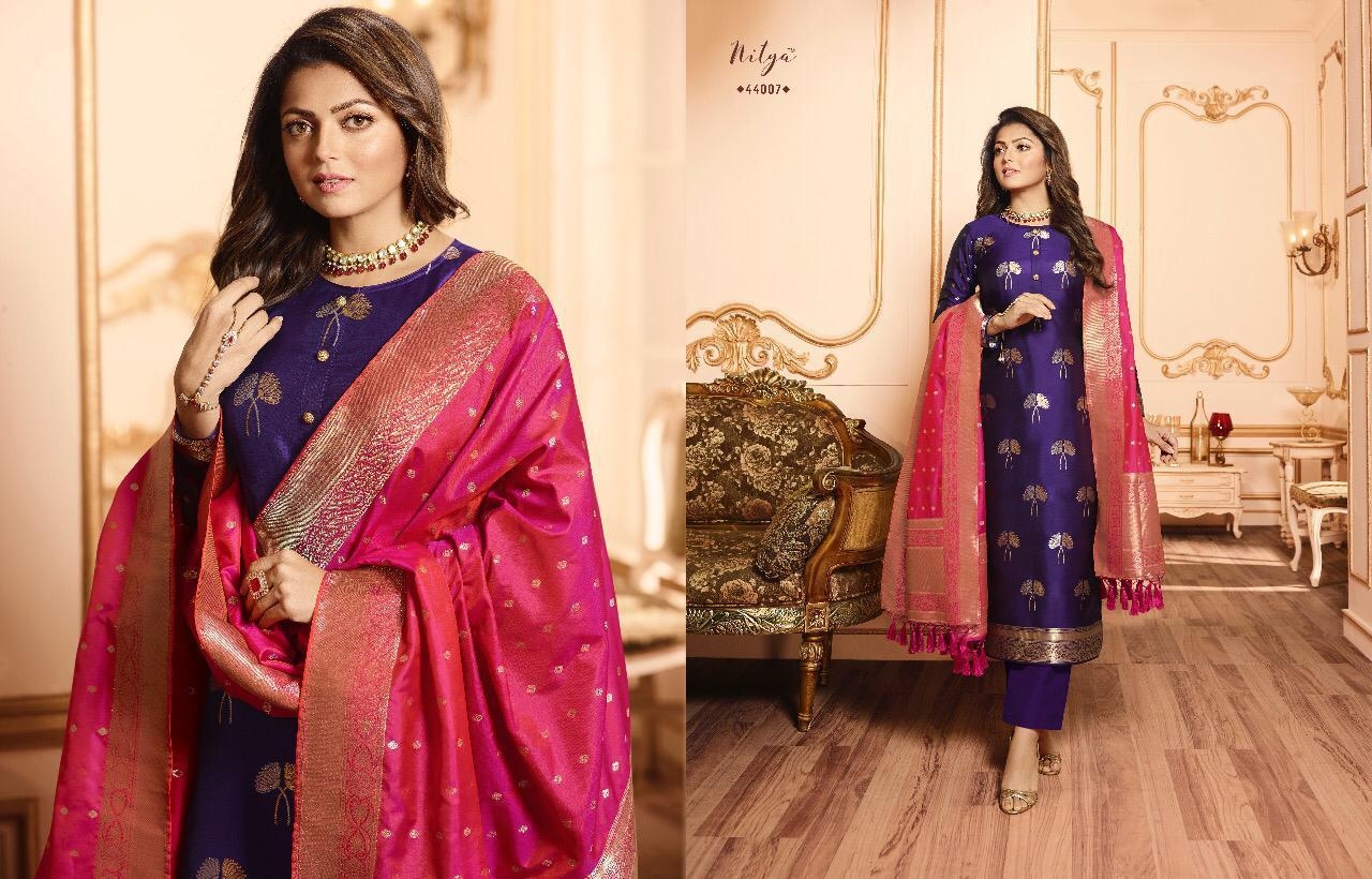 l t fashion nitya VOL 144  silk jacquard fency look salwar suit catalog