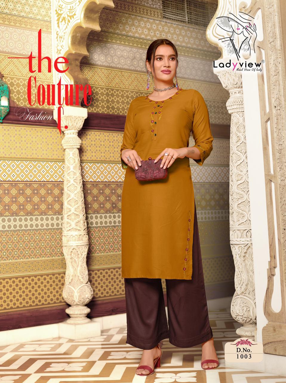 ladyview menka vol 2 rayon catchy look kurti with pant catalog