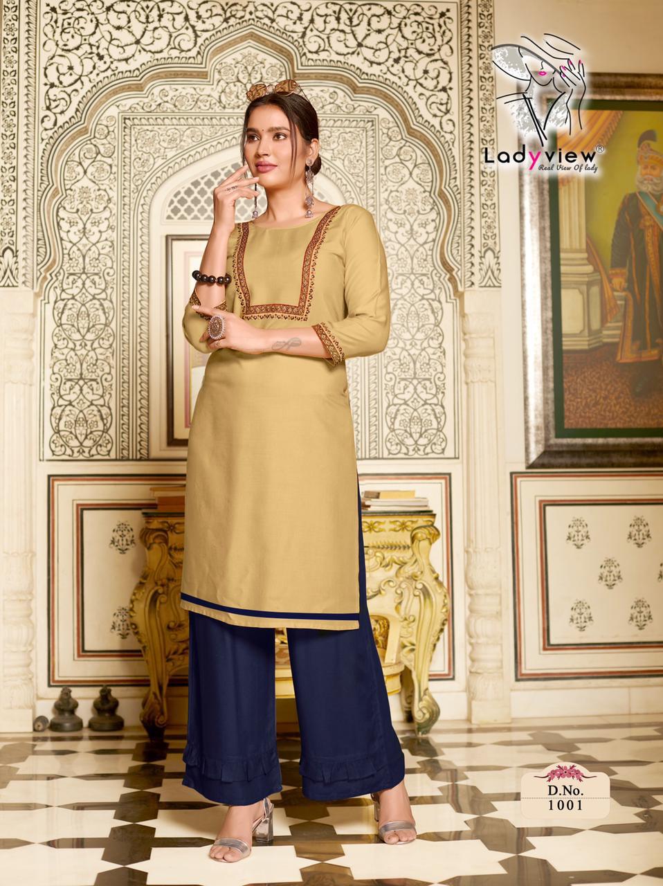 ladyview menka vol 2 rayon catchy look kurti with pant catalog