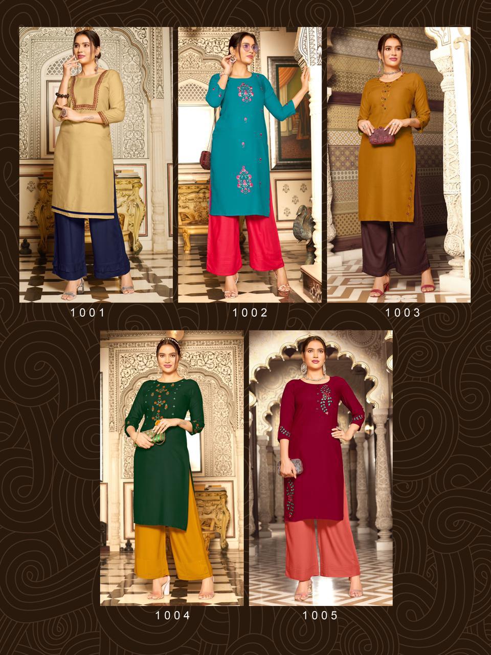 ladyview menka vol 2 rayon catchy look kurti with pant catalog