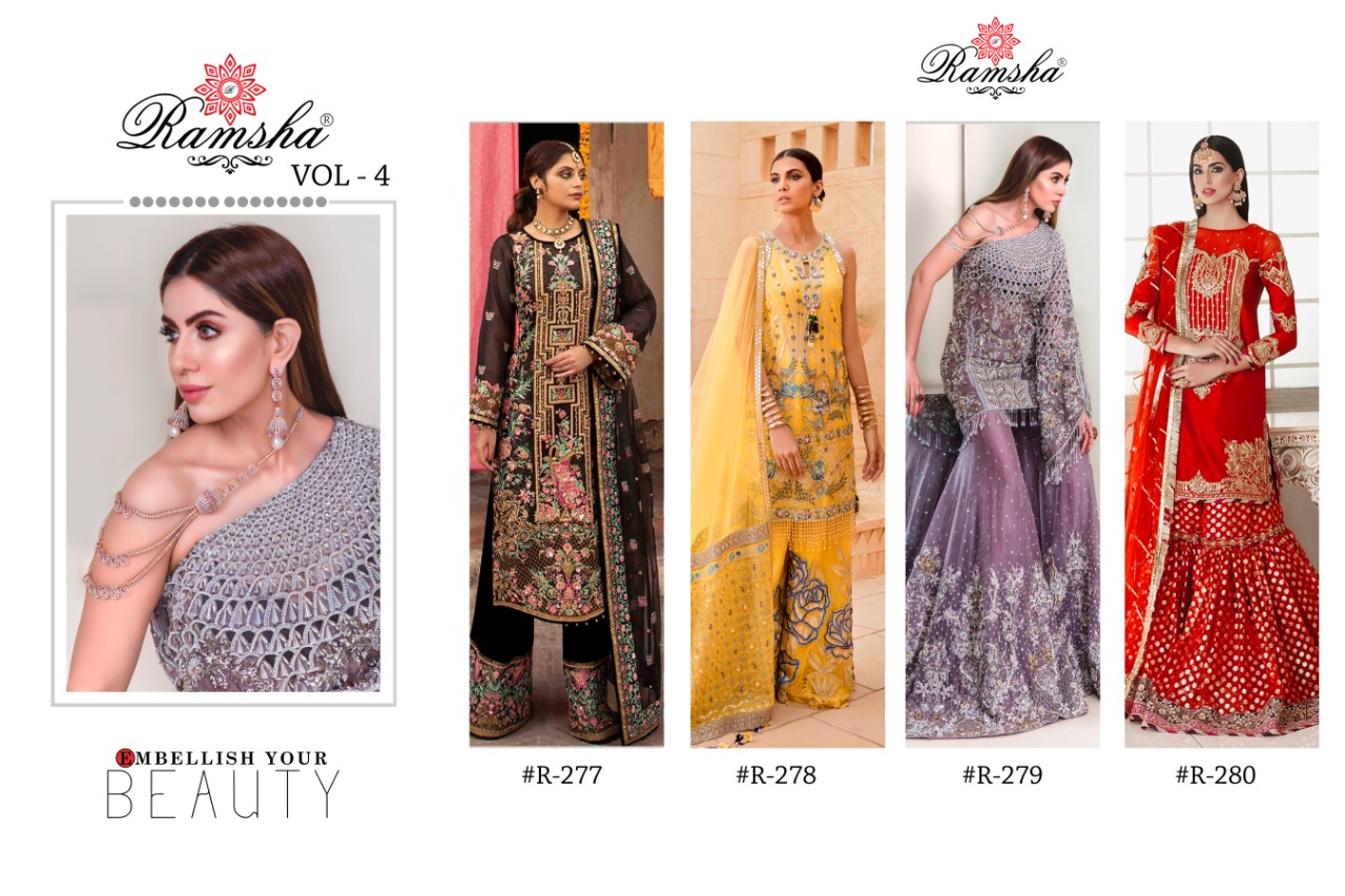 ramsha d no r 277 to r 280 georget  regal look salwar suit catalog