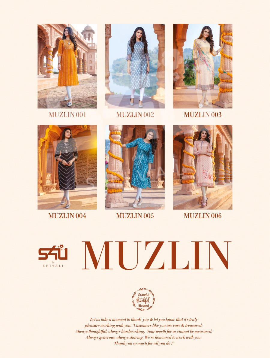 s4u muzlin  muslin classic trendy look kurti catalog