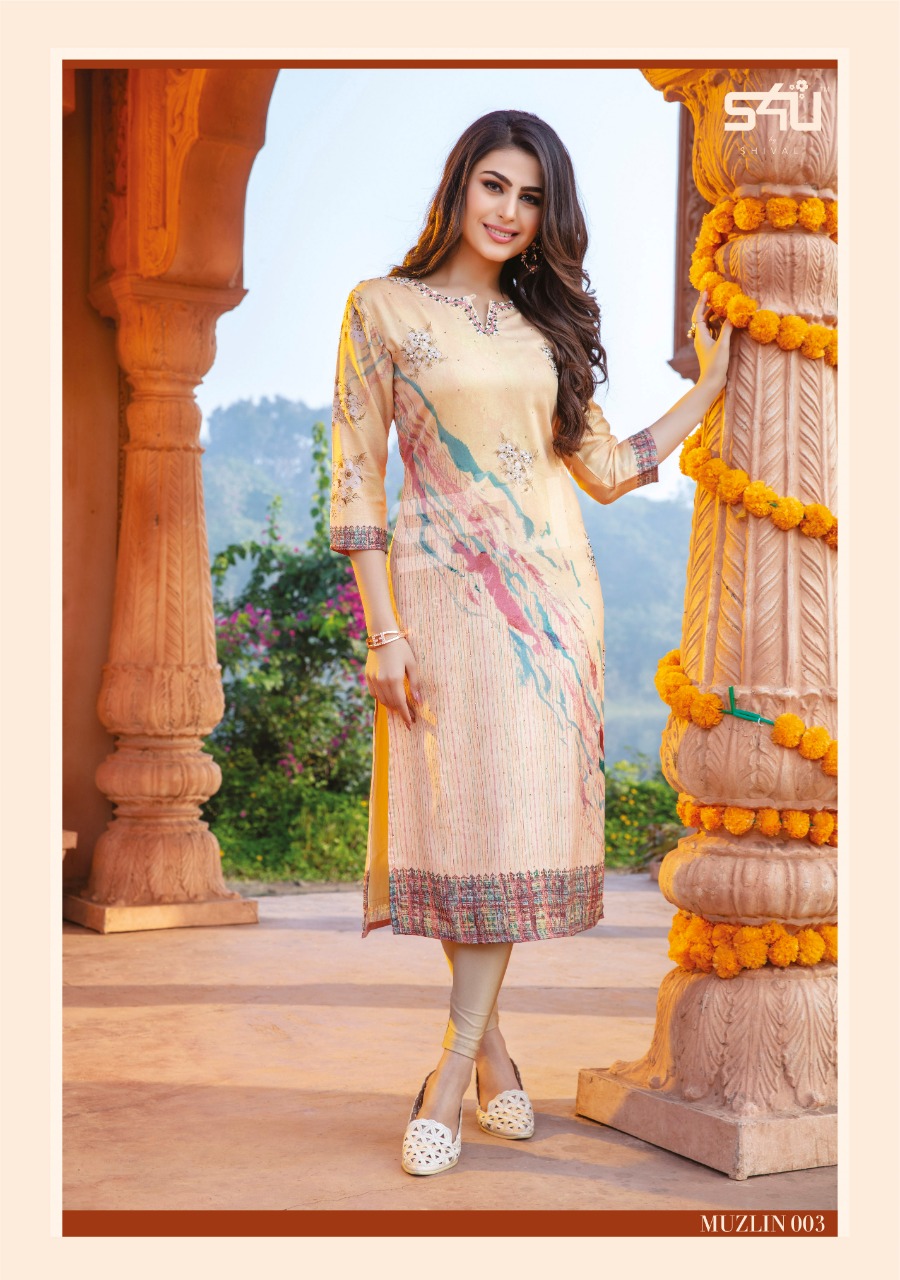 s4u muzlin  muslin classic trendy look kurti catalog