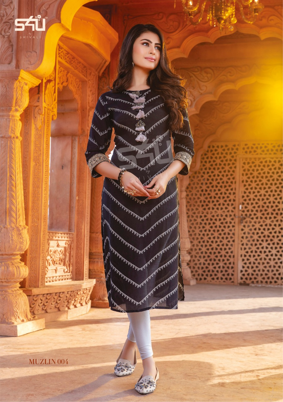 s4u muzlin  muslin classic trendy look kurti catalog