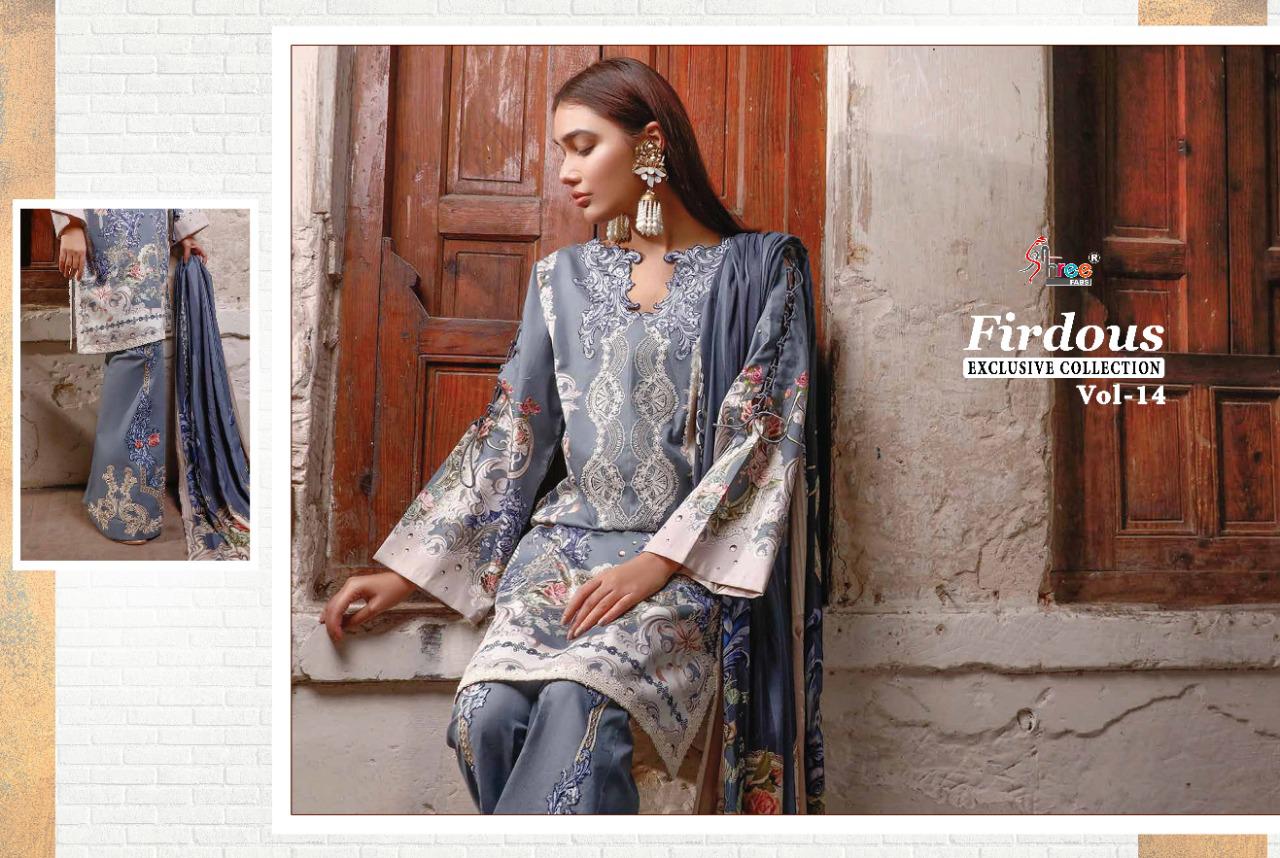 shree fab firdous exclusive collection vol 14 pure lawn attrective print dupatta siffon salwar suit catalog