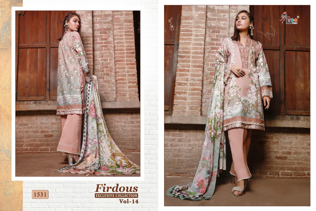 shree fab firdous exclusive collection vol 14 pure lawn attrective print dupatta siffon salwar suit catalog