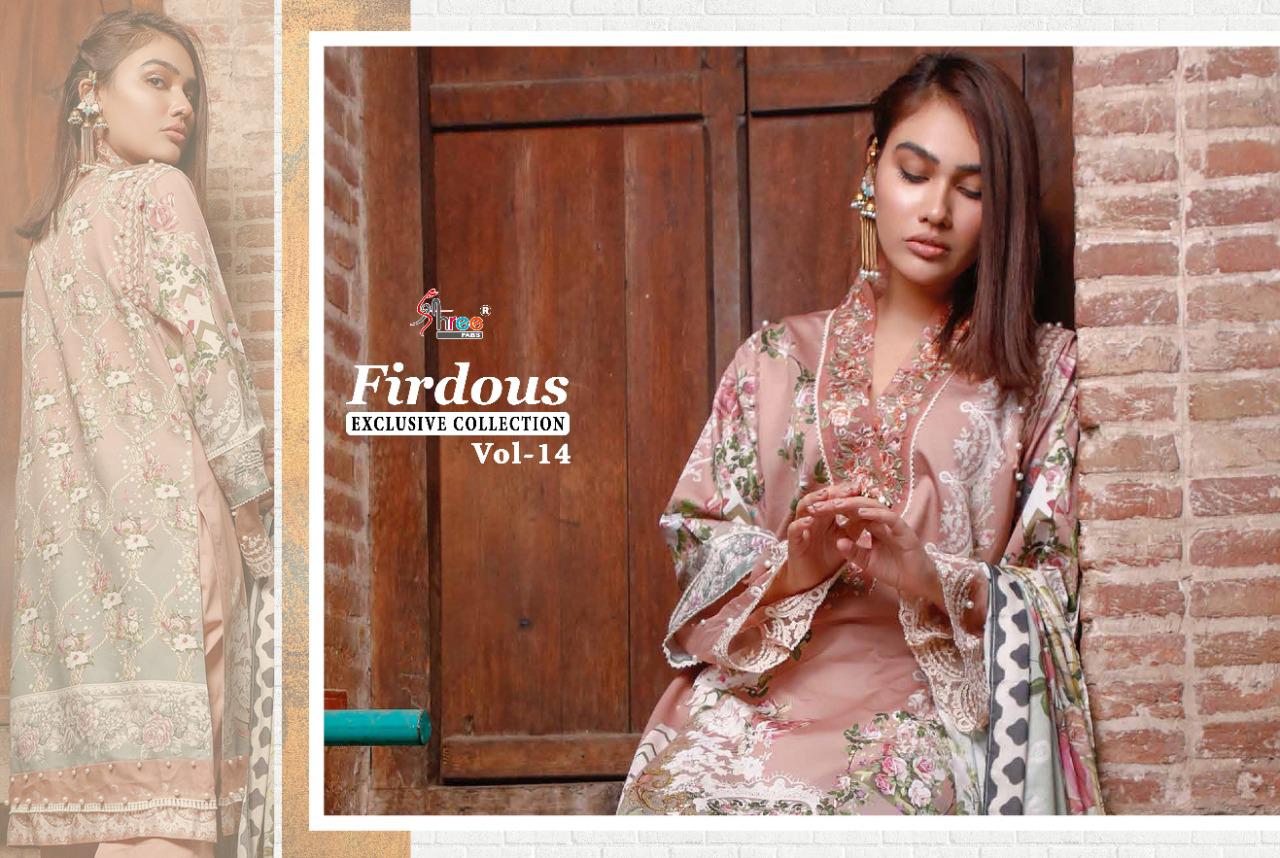 shree fab firdous exclusive collection vol 14 pure lawn attrective print dupatta siffon salwar suit catalog