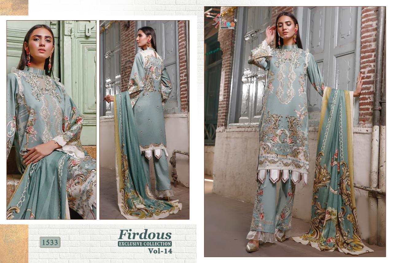 shree fab firdous exclusive collection vol 14 pure lawn attrective print dupatta siffon salwar suit catalog