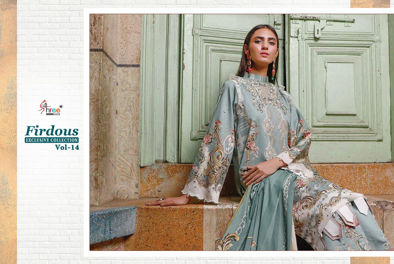 shree fab firdous exclusive collection vol 14 pure lawn attrective print dupatta siffon salwar suit catalog