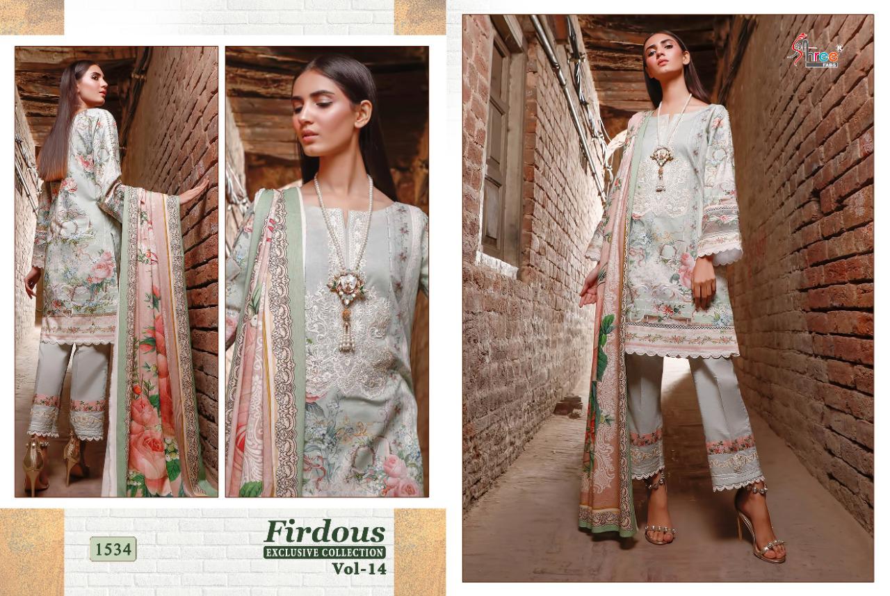 shree fab firdous exclusive collection vol 14 pure lawn attrective print dupatta siffon salwar suit catalog