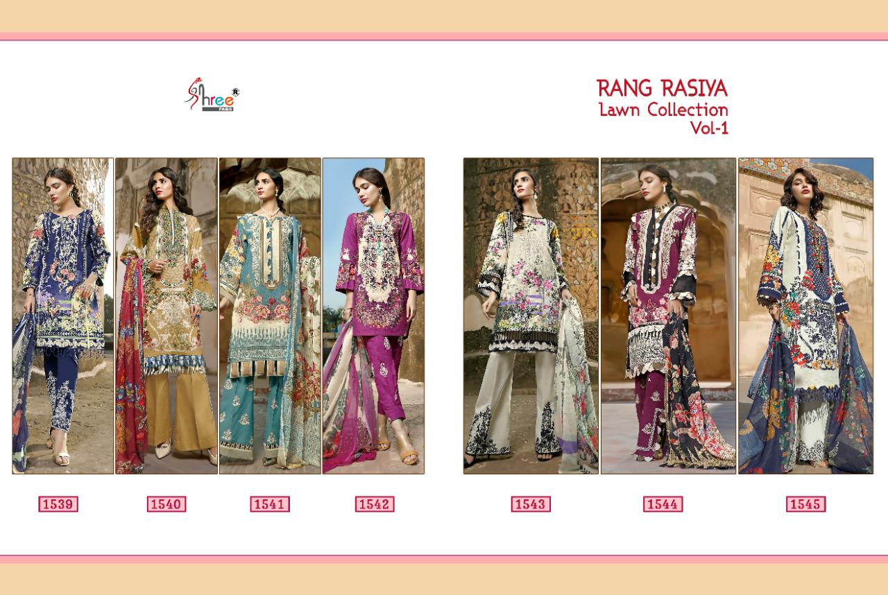 shree fab rangrasiya lawn collesction vol 1 cotton exclusive print siffon dupatta salwar suit catalog