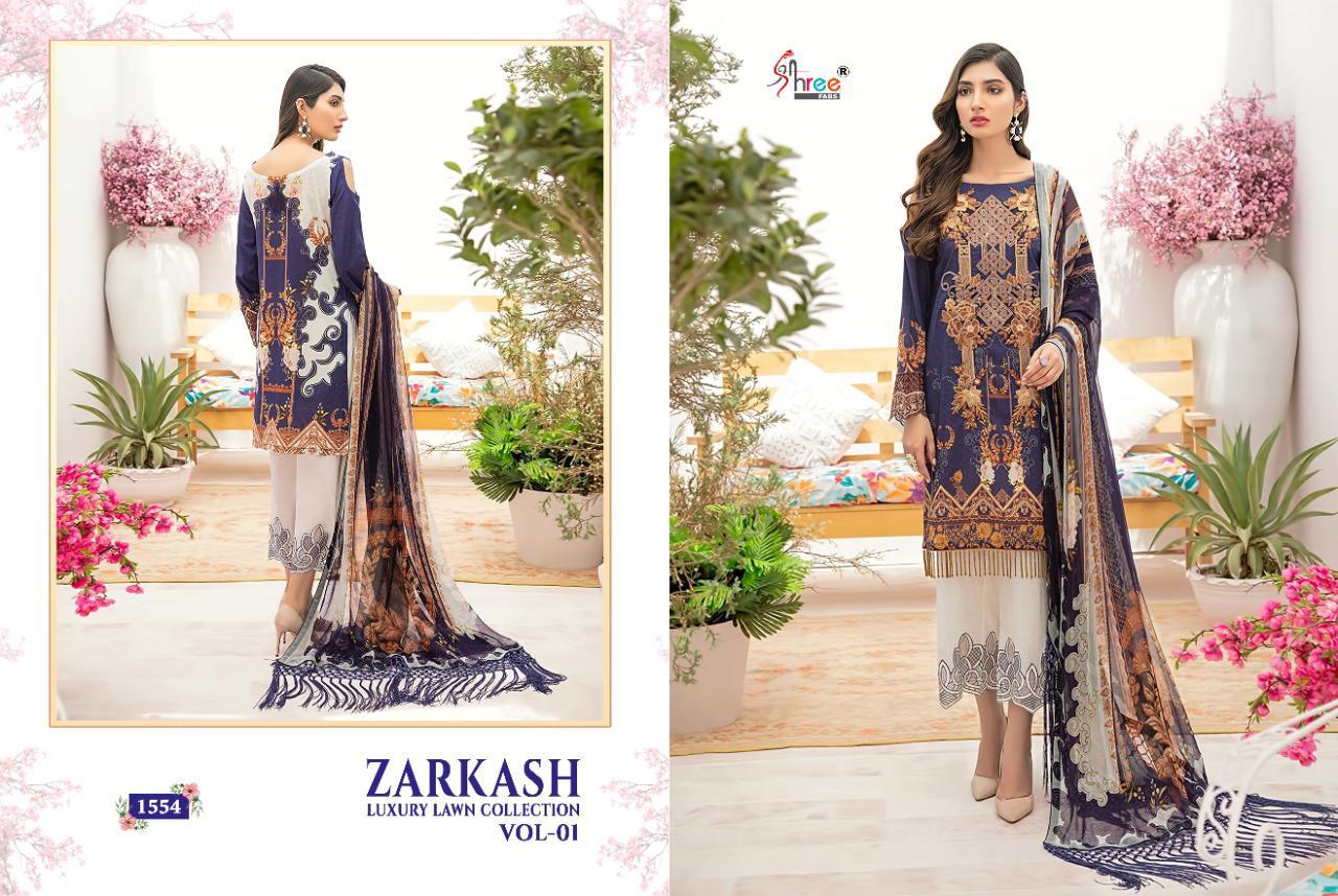 shree fab zarkash luxury lawn collection vol 01 gorgeous look salwar suit with cotton dupatta catalog