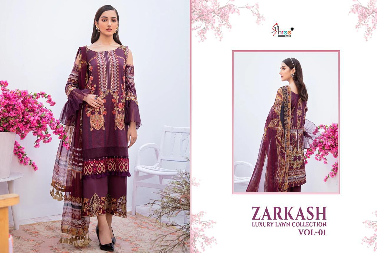 shree fab zarkash luxury lawn collection vol 01 gorgeous look salwar suit with cotton dupatta catalog