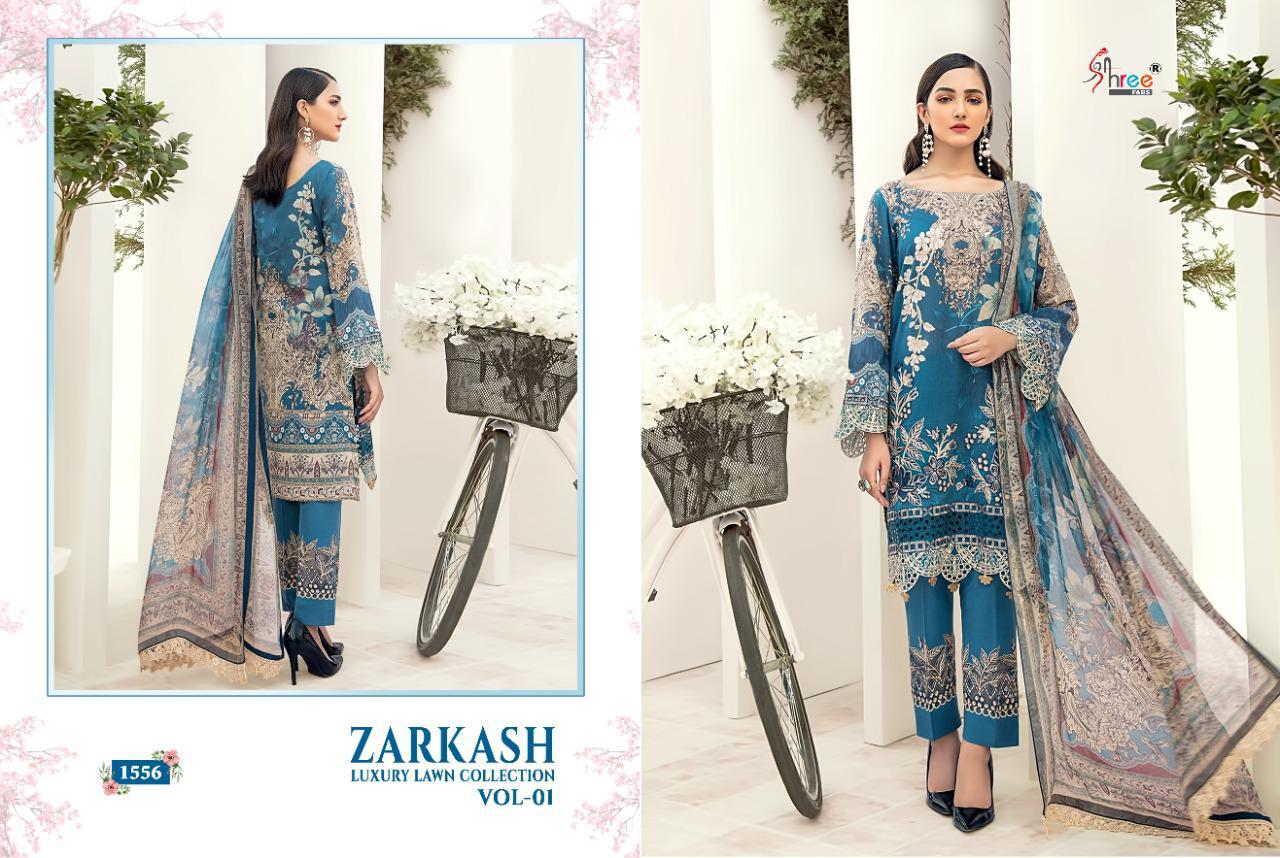 shree fab zarkash luxury lawn collection vol 01 gorgeous look salwar suit with cotton dupatta catalog