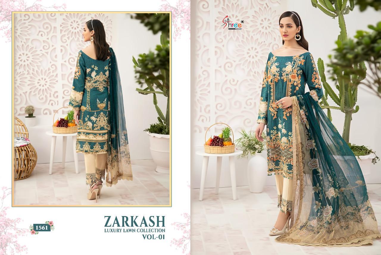 shree fab zarkash luxury lawn collection vol 01 gorgeous look salwar suit with cotton dupatta catalog