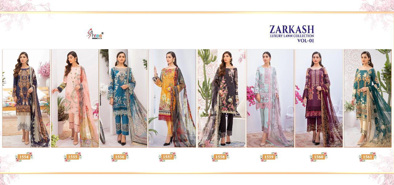 shree fab zarkash luxury lawn collection vol 01 gorgeous look salwar suit with cotton dupatta catalog