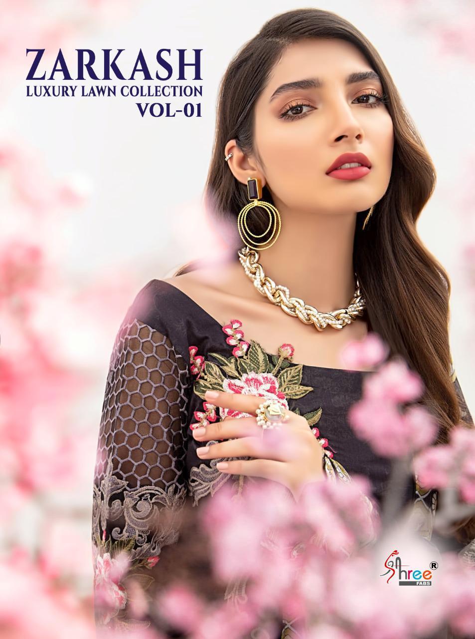 shree fab zarkash luxury lawn collection vol 01 gorgeous look salwar suit with cotton dupatta catalog