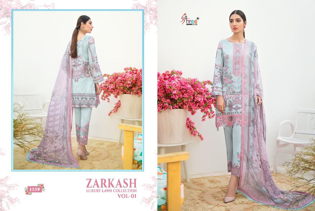 shree fab zarkash luxury lawn collection vol 01 gorgeous look salwar suit with cotton dupatta catalog