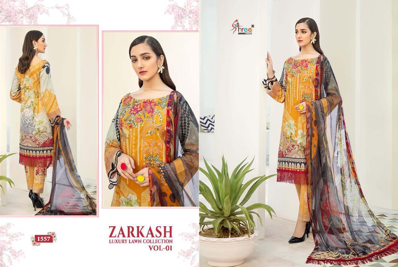 shree fab zarkash luxury lawn collection vol 01 gorgeous look salwar suit with cotton dupatta catalog