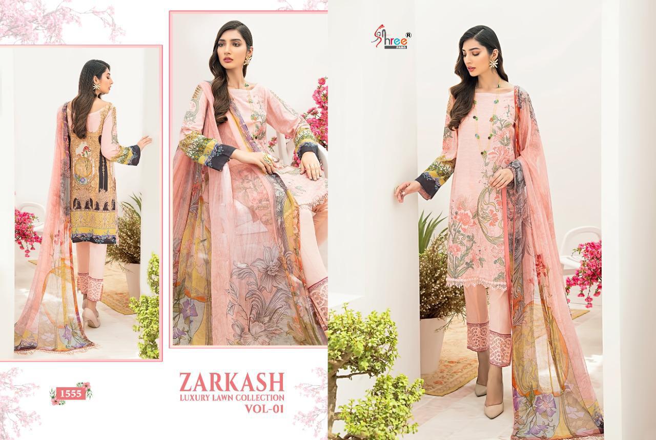 shree fab zarkash luxury lawn collection vol 01 gorgeous look salwar suit with cotton dupatta catalog