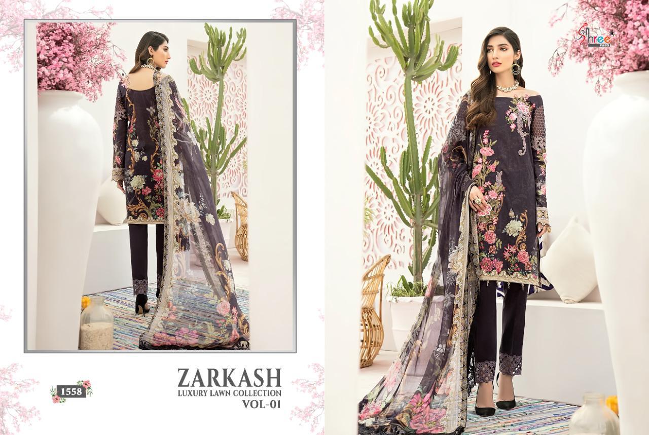 shree fab zarkash luxury lawn collection vol 01 gorgeous look salwar suit with cotton dupatta catalog