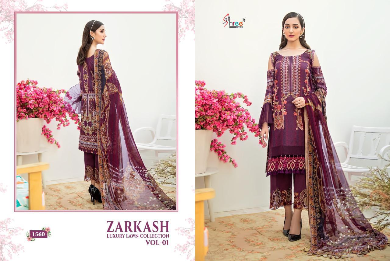 shree fab zarkash luxury lawn collection vol 01 regal look salwar suit with siffon dupatta catalog