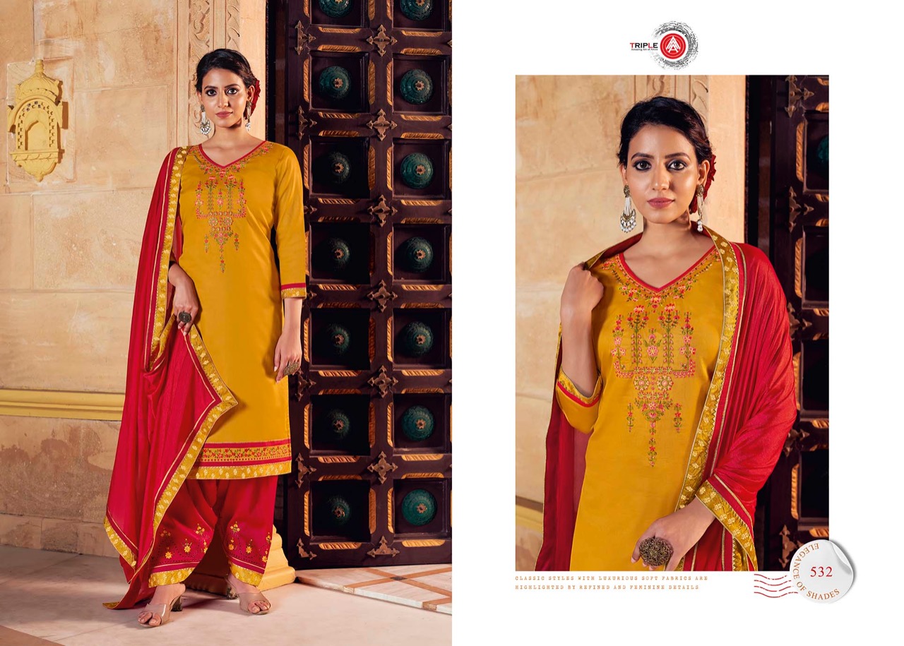 triple AAA kesariya jam silk exclusive Embroidery Work salwar suit catalog