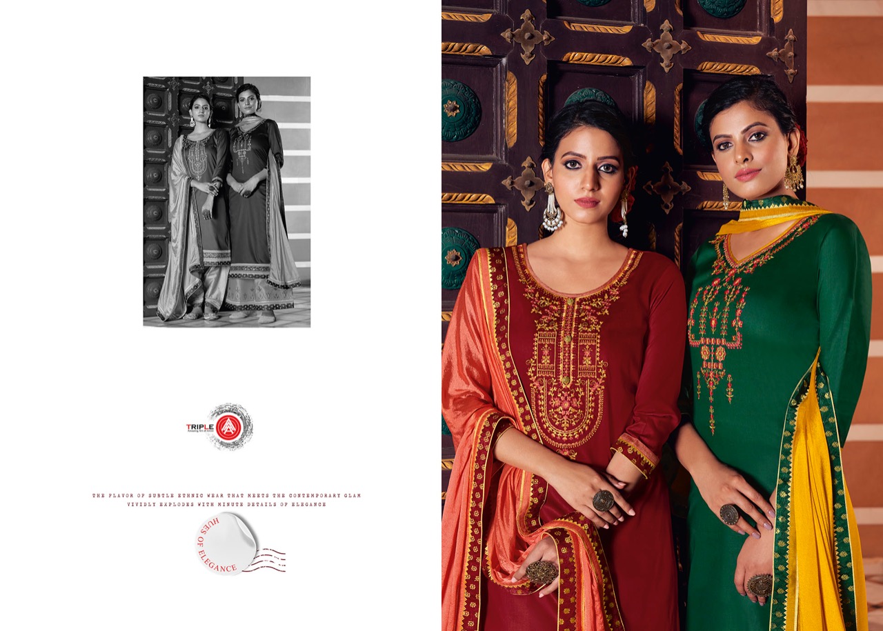 triple AAA kesariya jam silk exclusive Embroidery Work salwar suit catalog