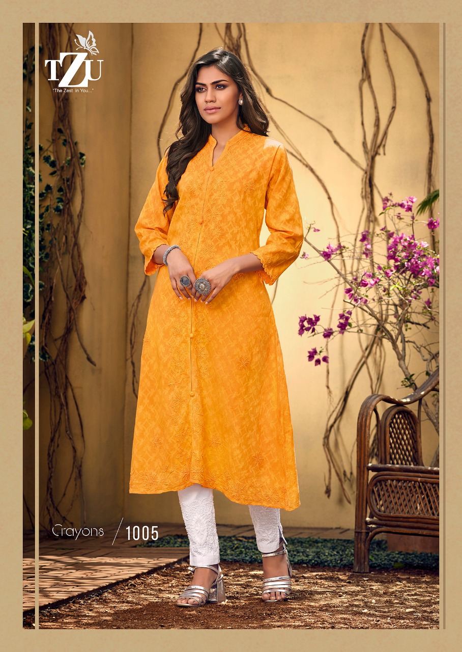 tzu crayons cotton decent look kurti with plazzo catalog