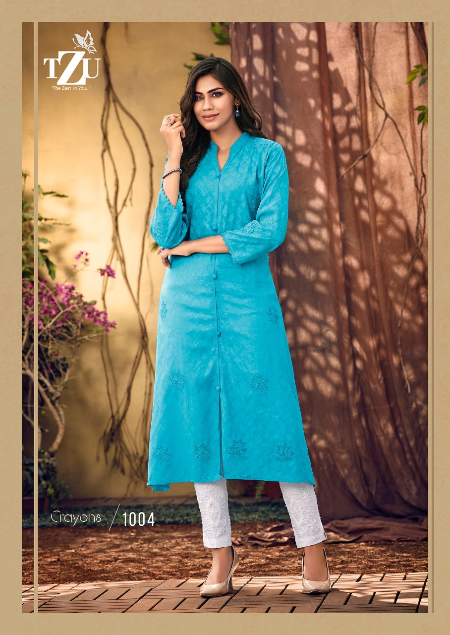 tzu crayons cotton decent look kurti with plazzo catalog