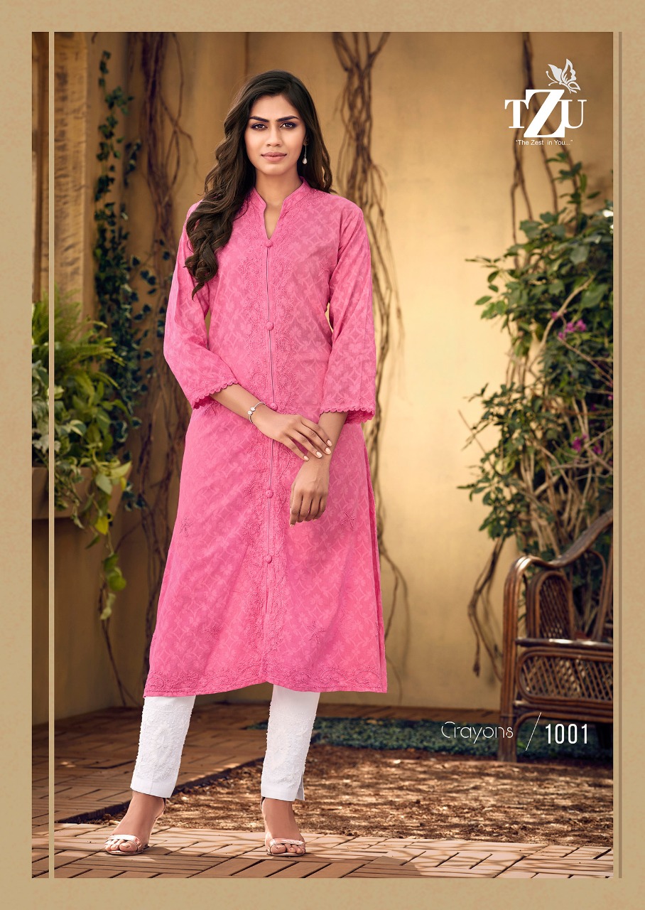 tzu crayons cotton decent look kurti with plazzo catalog