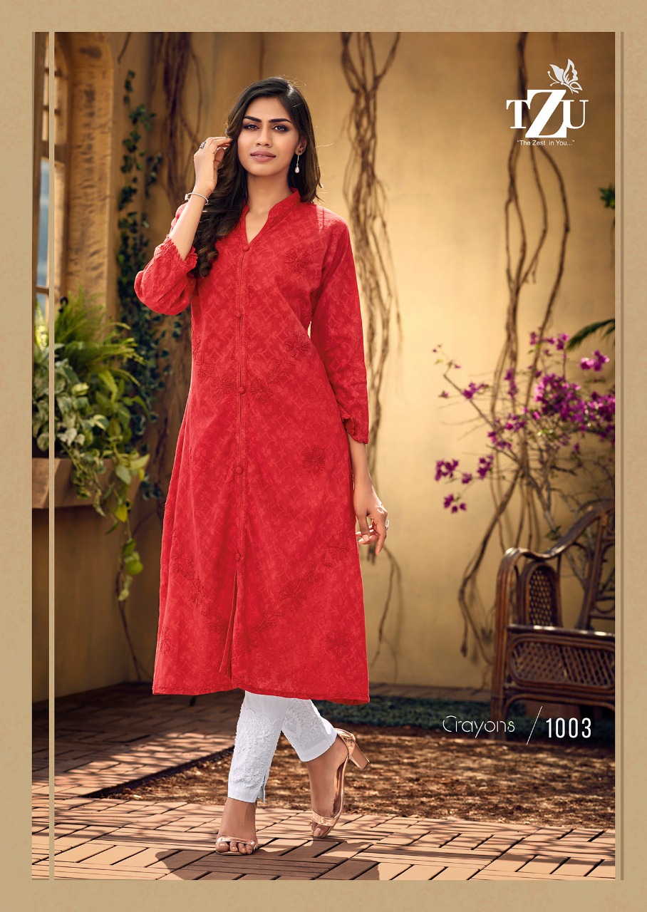 tzu crayons cotton decent look kurti with plazzo catalog