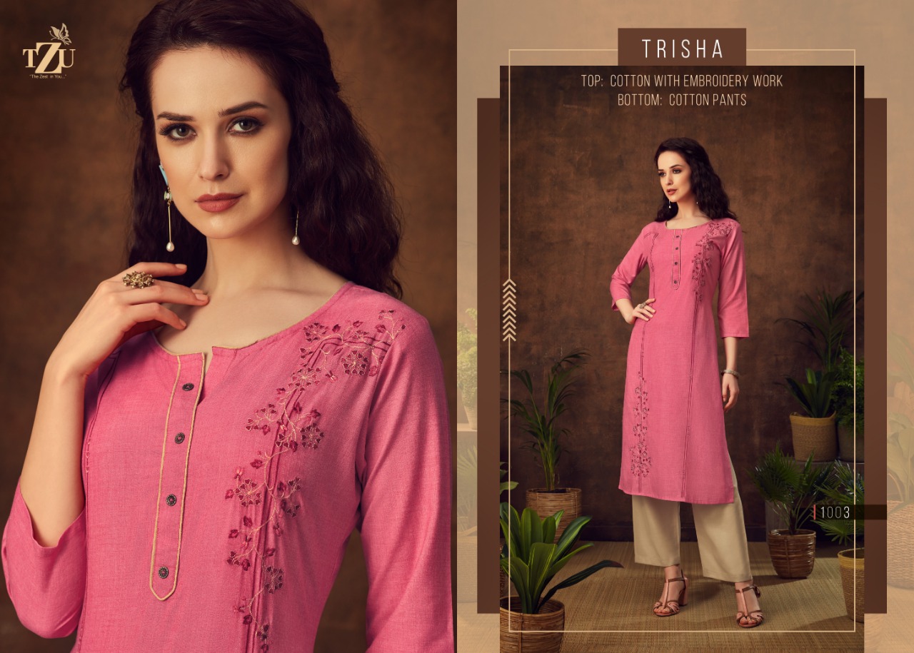 tzu trisha heavy cotton catchy look kurti with bottom catalog