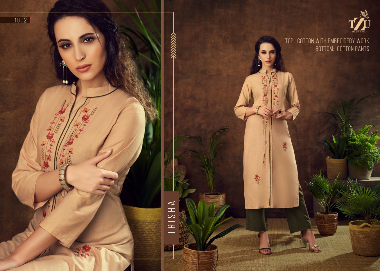 tzu trisha heavy cotton catchy look kurti with bottom catalog