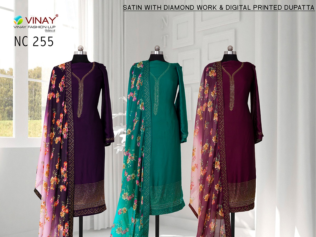 vinay fashion nc 255 satin attrective look salwar suit with digital dupatta colour set