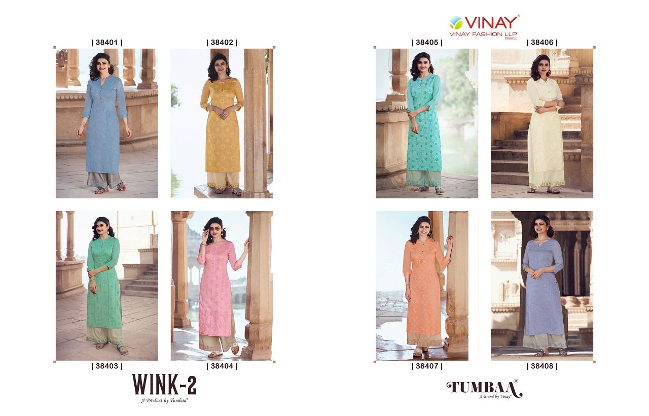 vinay fashion tumbaa wink 2 kora silk attrective look kurti with plazzo catalog