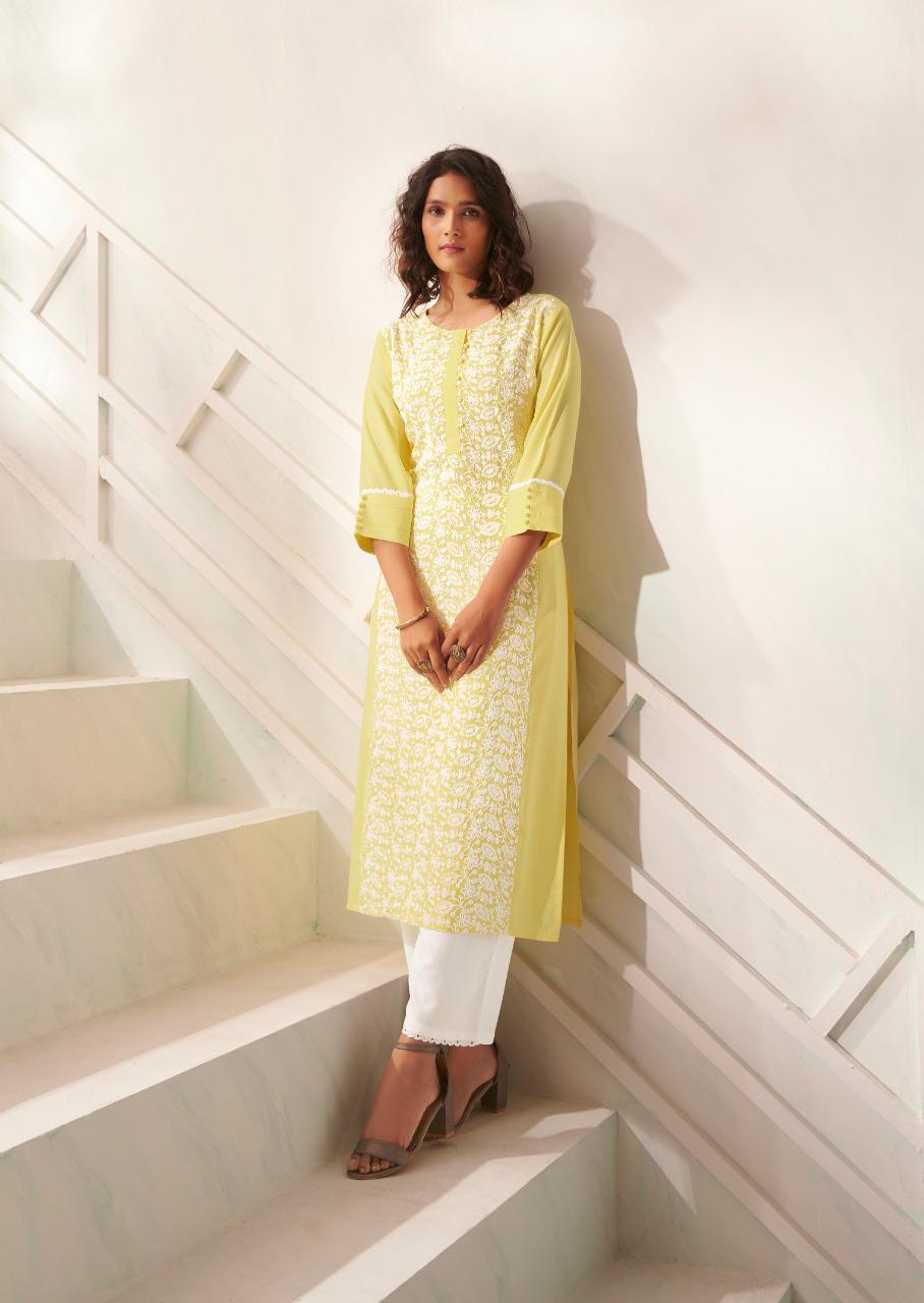 vink lucknowi vol 4 rayon exclusive lucknowi work kurta with pant catalog