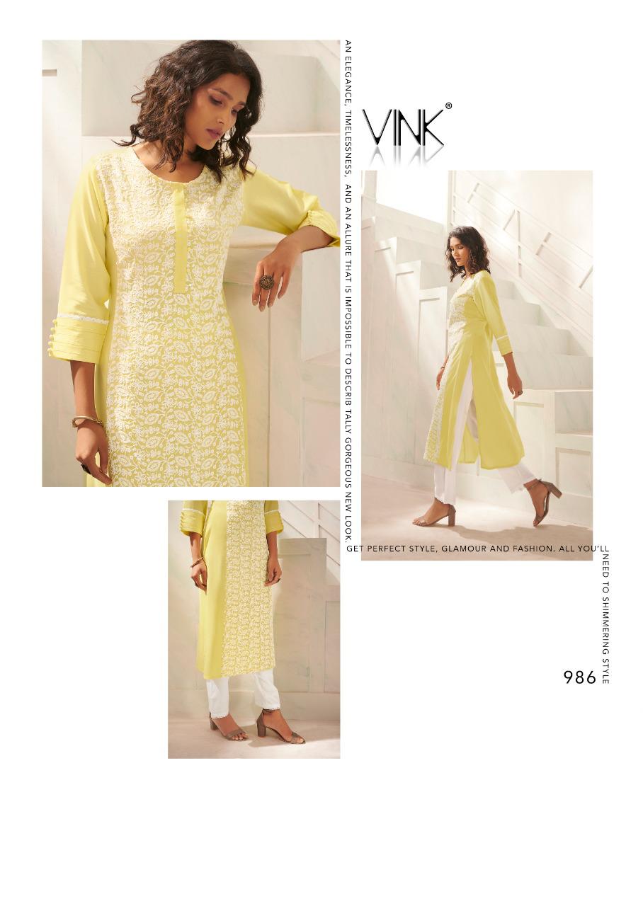 vink lucknowi vol 4 rayon exclusive lucknowi work kurta with pant catalog