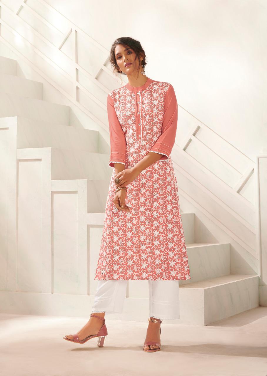 vink lucknowi vol 4 rayon exclusive lucknowi work kurta with pant catalog