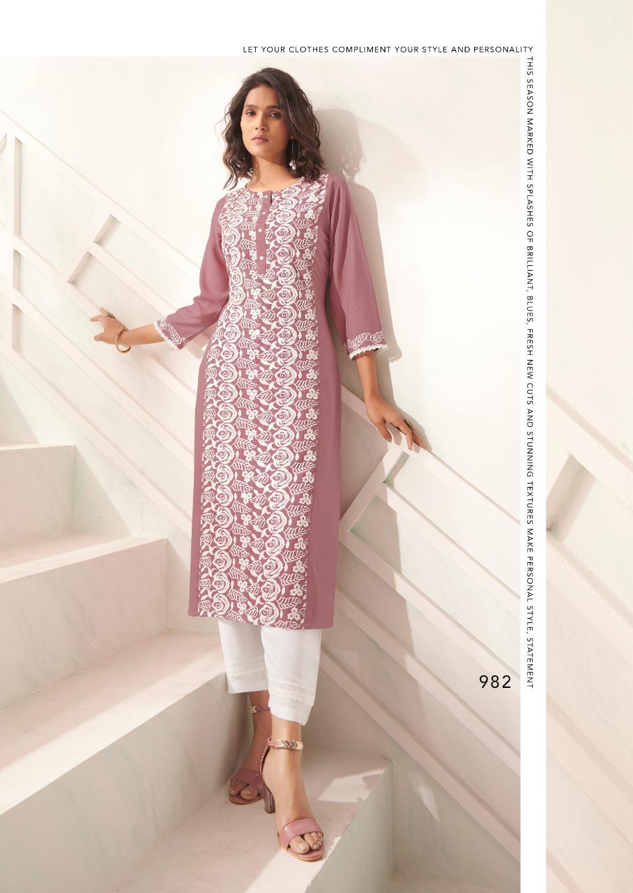 vink lucknowi vol 4 rayon exclusive lucknowi work kurta with pant catalog